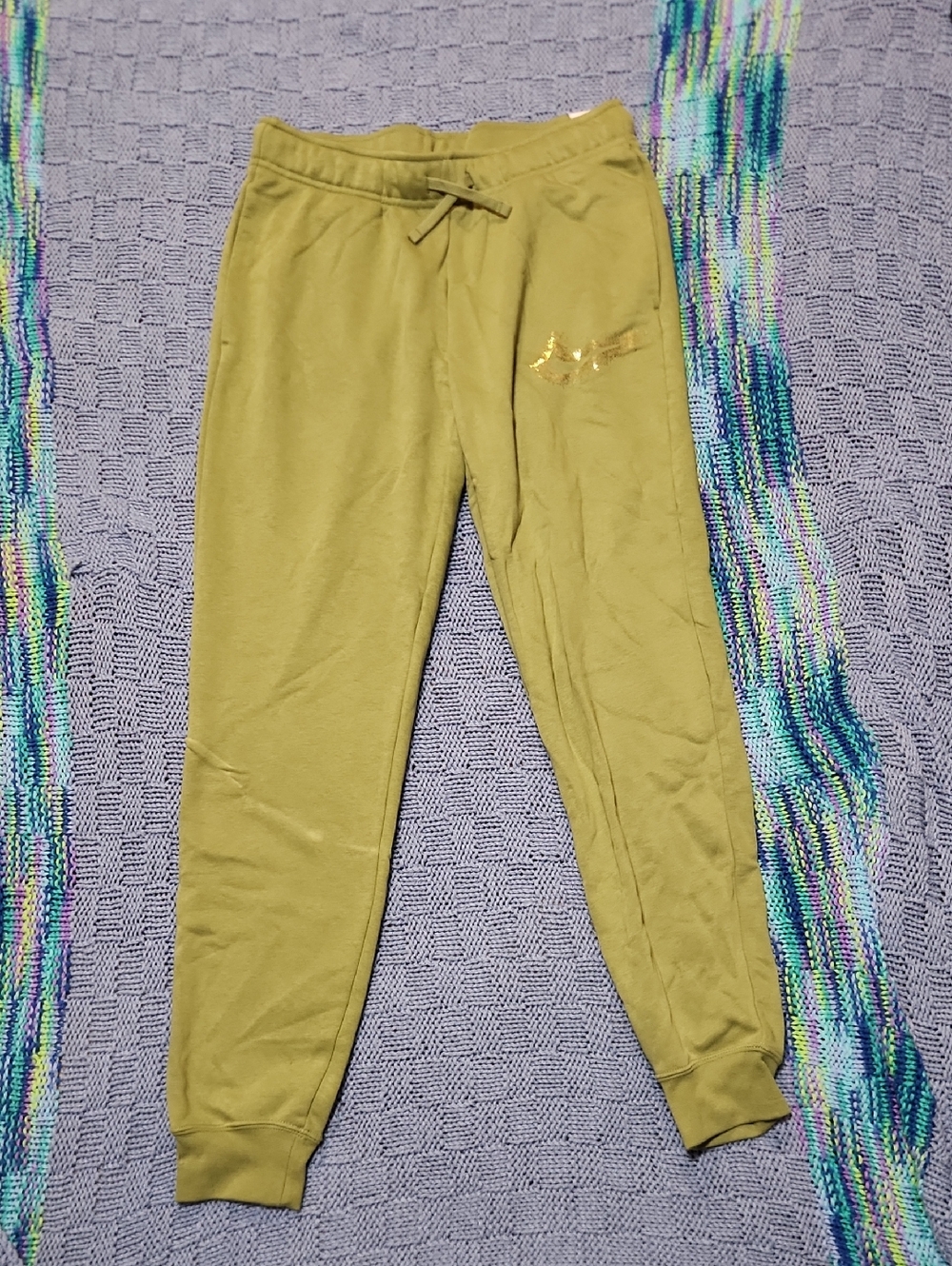Nike Olive Green Kids Jogger Pants with Gold Swoosh